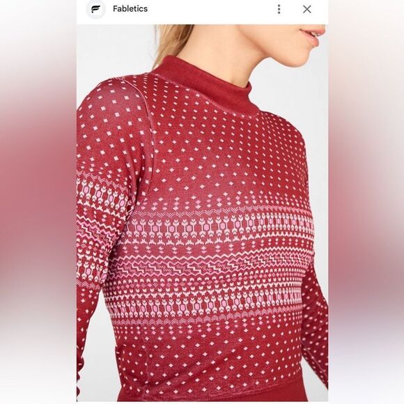 Fabletics Holly Seamless Red Long Sleeve Tight Fit Stretch Cropped Top Sz M - Picture 1 of 6